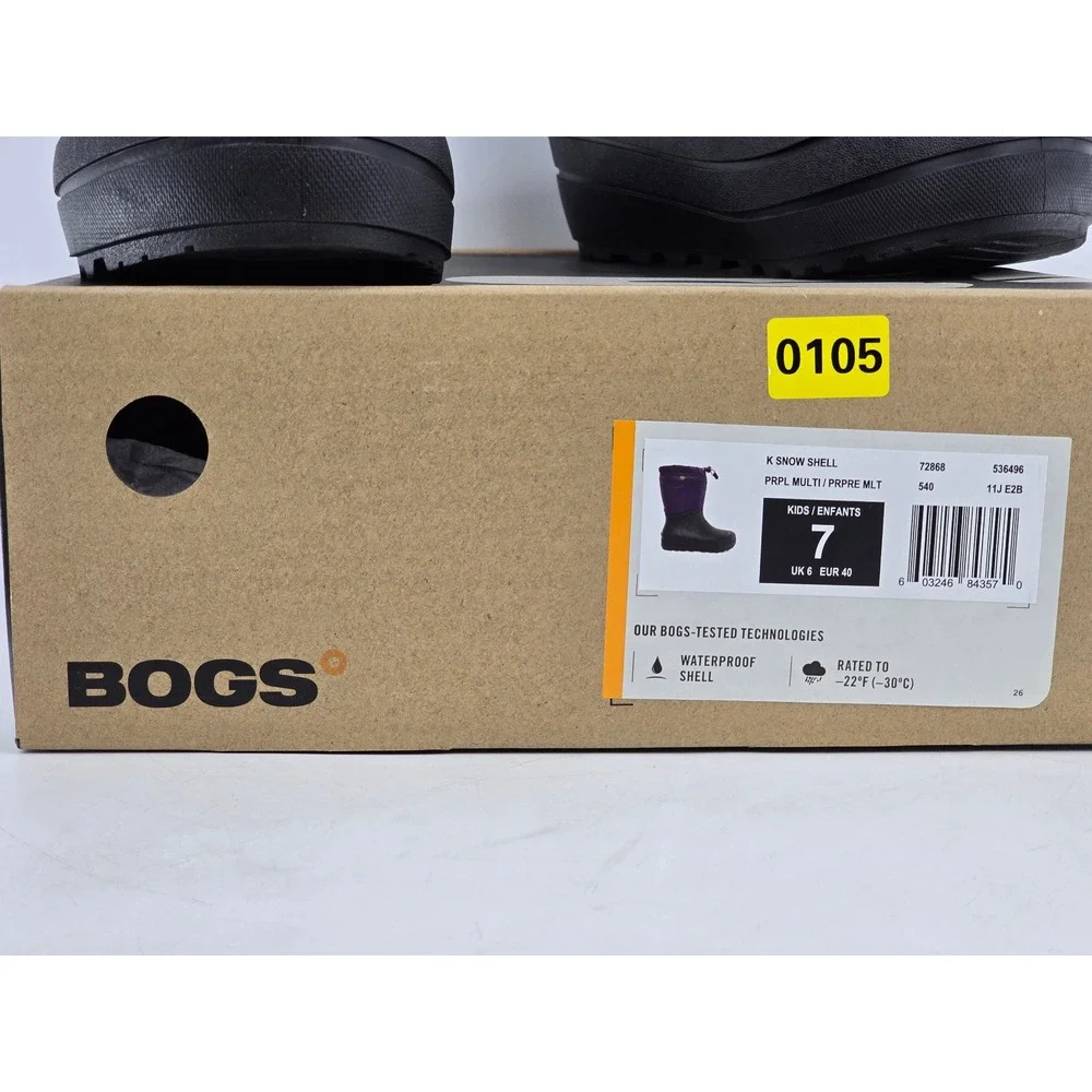 Bogs K Snow Shell Kids Size 7 Purple Multi Waterproof Insulated Boots - New